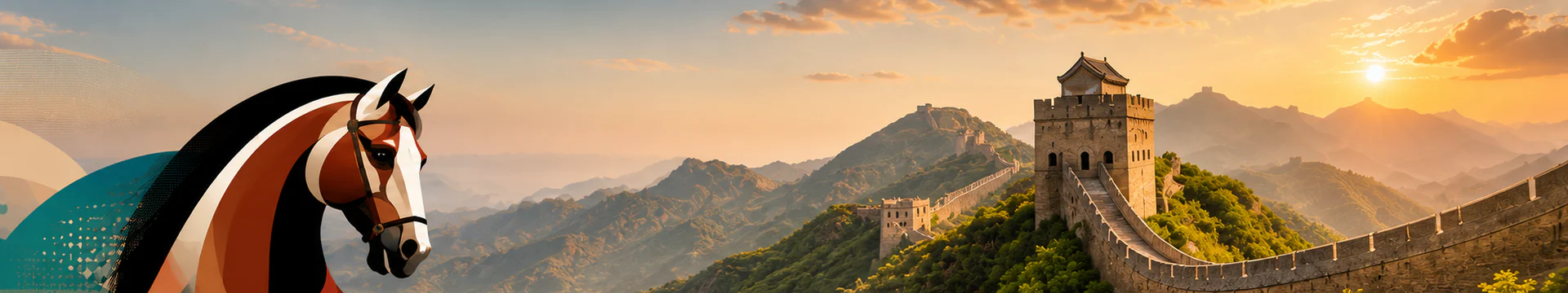China Public Holidays 2026 banner featuring the Year of the Horse and the Great Wall