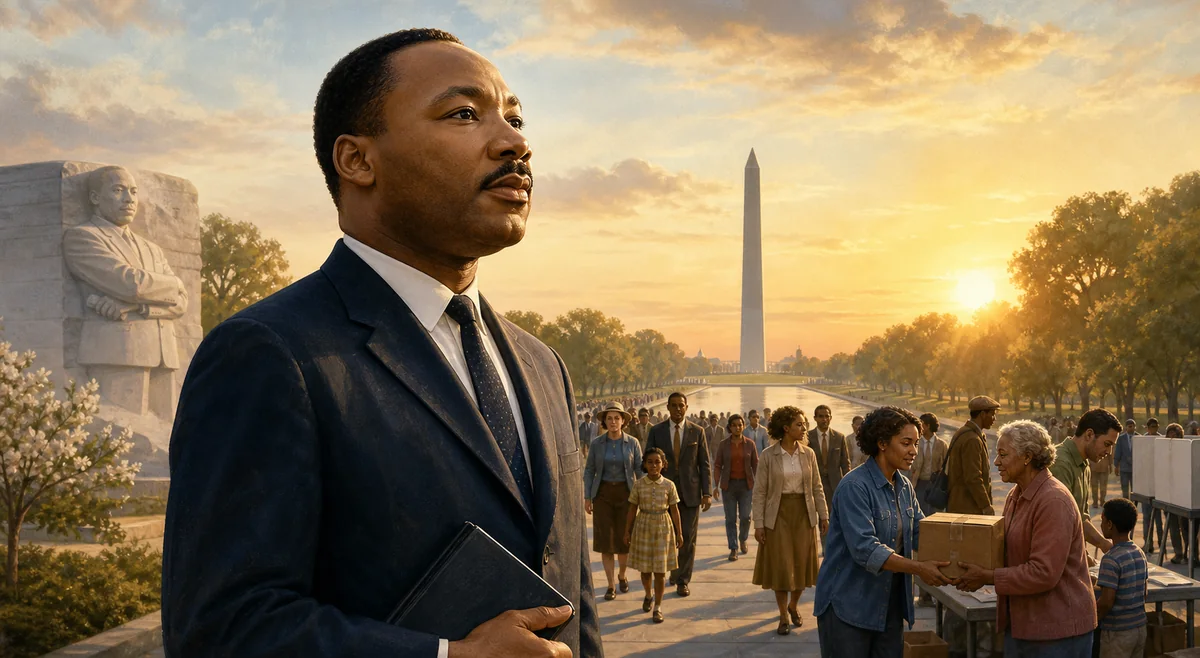 Martin Luther King Jr. civil rights leadership and community service commemorative illustration